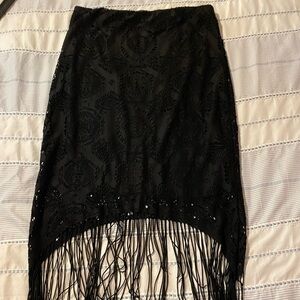 Buffalo David Bitton Black Asymmetrical Fringe Skirt